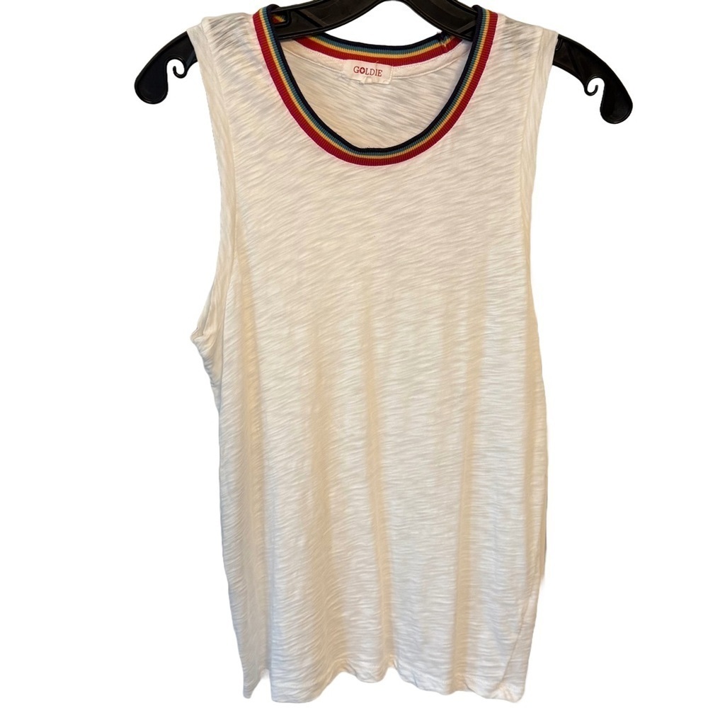 Goldie women’s Rainbow Ringer Sleeveless Top Tank Shirt Size Small